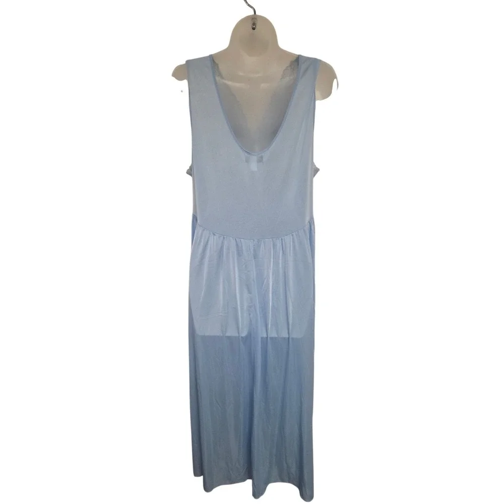 Miss Elaine Silk Essence Light Blue Lace Trim Nightgown XL Sleeveless